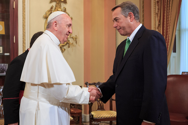 Påven välkomnas till USA. FOTO: John Boehner.