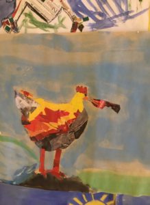 Målad tup med coca-cola-flaska som näbb