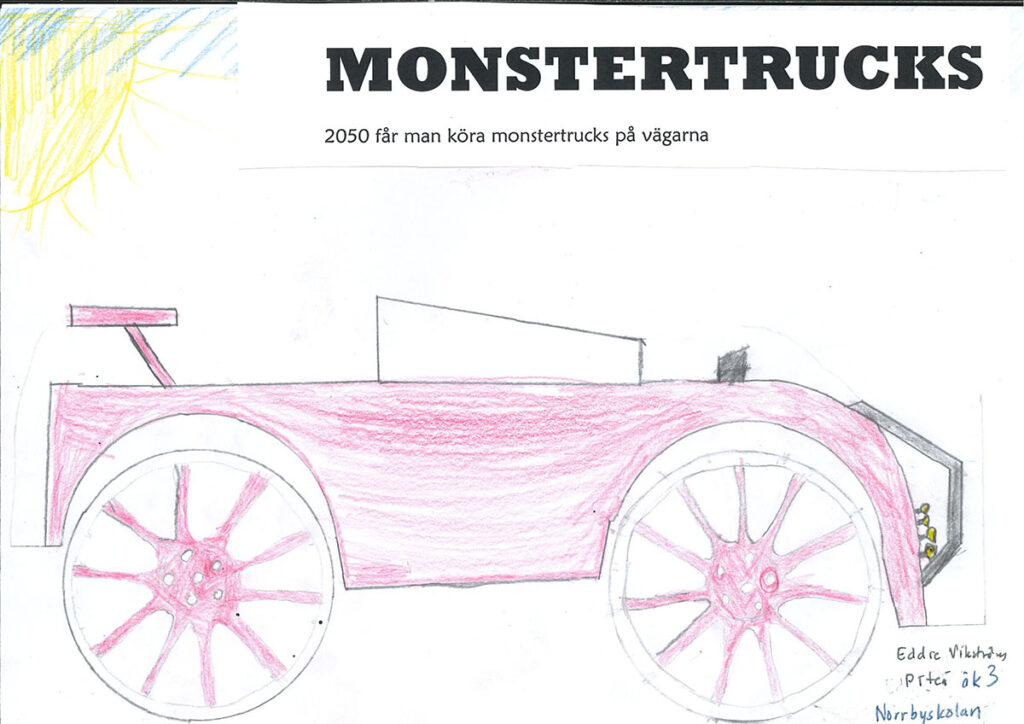 En teckning av en monstertruck.